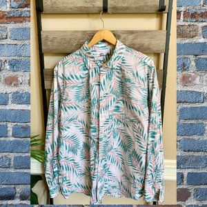 Tasso Elba Long Sleeve 100% Cotton Island Palm Print Shirt Mens Sz XXL.